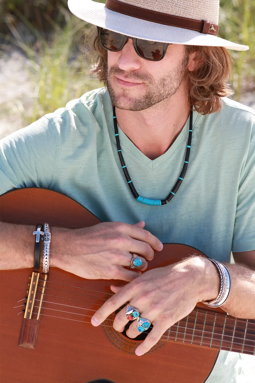 Santo Domingo Turquoise and Jet Heishi Necklace
