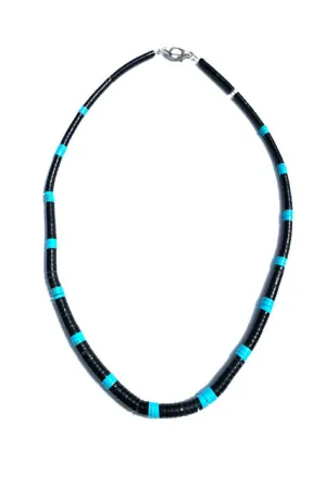 Santo Domingo Turquoise and Jet Heishi Necklace