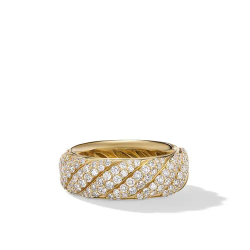 Sculpted Cable Band Ring in 18K Yellow Gold with Diamonds, Size 7