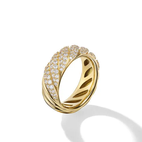 Sculpted Cable Band Ring in 18K Yellow Gold with Diamonds, Size 7