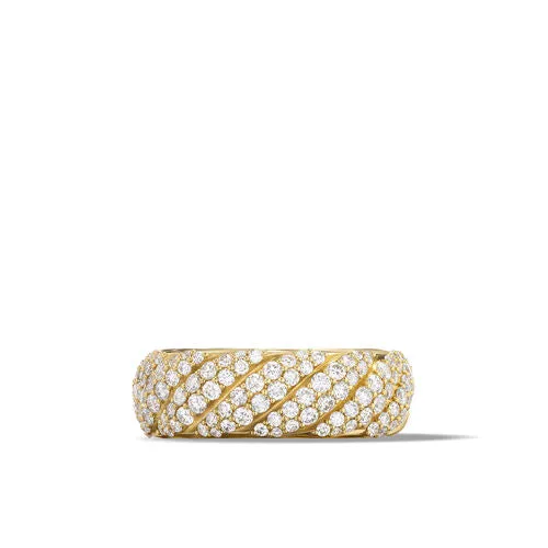 Sculpted Cable Band Ring in 18K Yellow Gold with Diamonds, Size 7