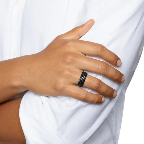 Sculpted Cable Band Ring in Black Titanium, 9mm, Size 10