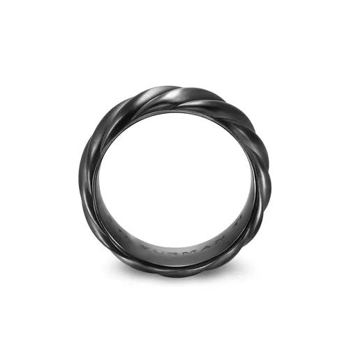 Sculpted Cable Band Ring in Black Titanium, 9mm, Size 10