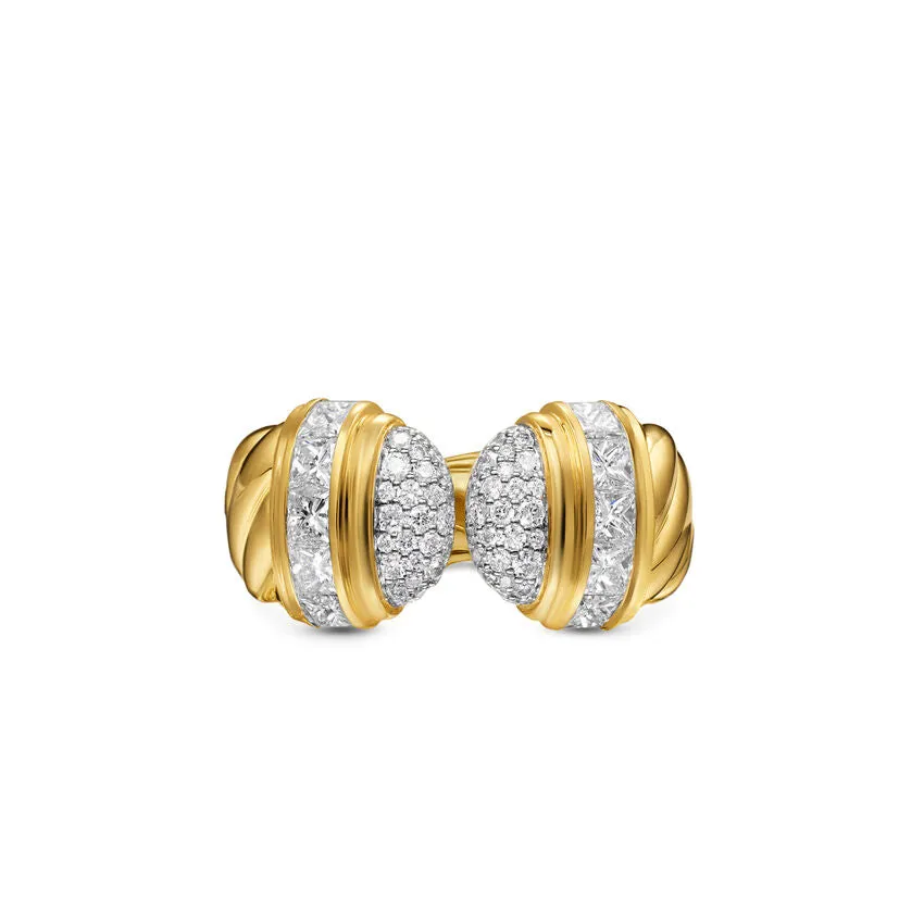 Sculpted Cable Open Cocktail Ring in 18K Yellow Gold with Diamonds, 12.4mm, Size 7