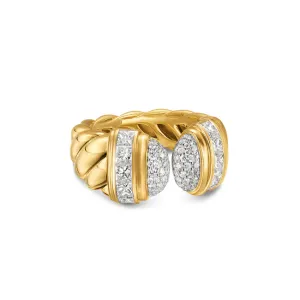 Sculpted Cable Open Cocktail Ring in 18K Yellow Gold with Diamonds, 12.4mm, Size 7