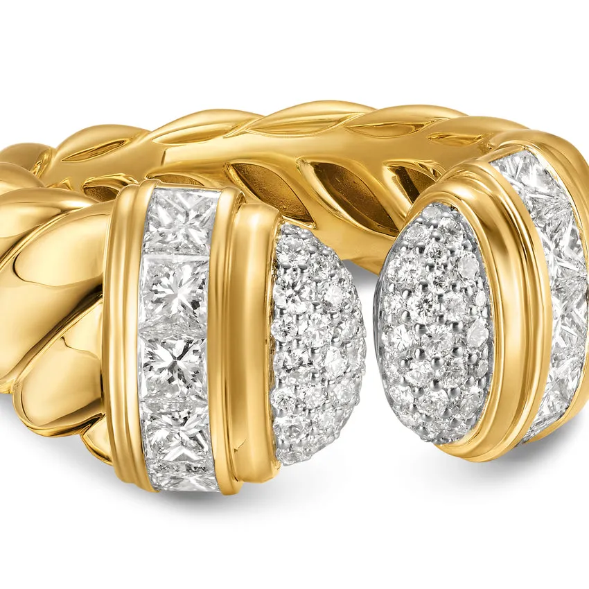 Sculpted Cable Open Cocktail Ring in 18K Yellow Gold with Diamonds, 12.4mm, Size 7