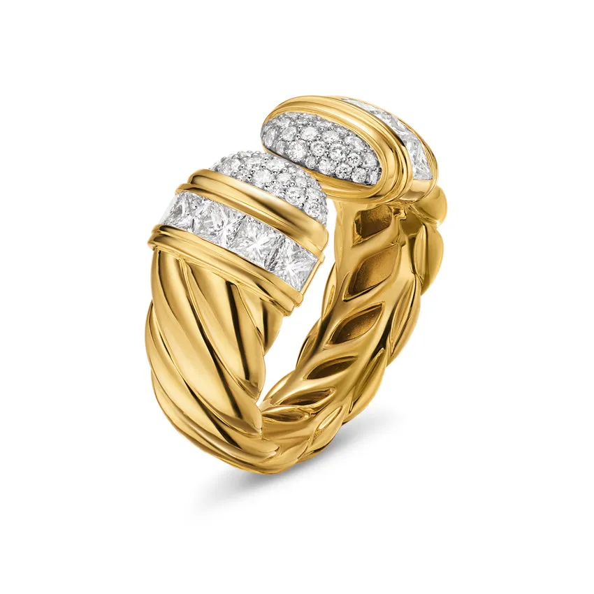 Sculpted Cable Open Cocktail Ring in 18K Yellow Gold with Diamonds, 12.4mm, Size 7