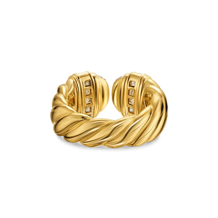 Sculpted Cable Open Cocktail Ring in 18K Yellow Gold with Diamonds, 12.4mm, Size 7