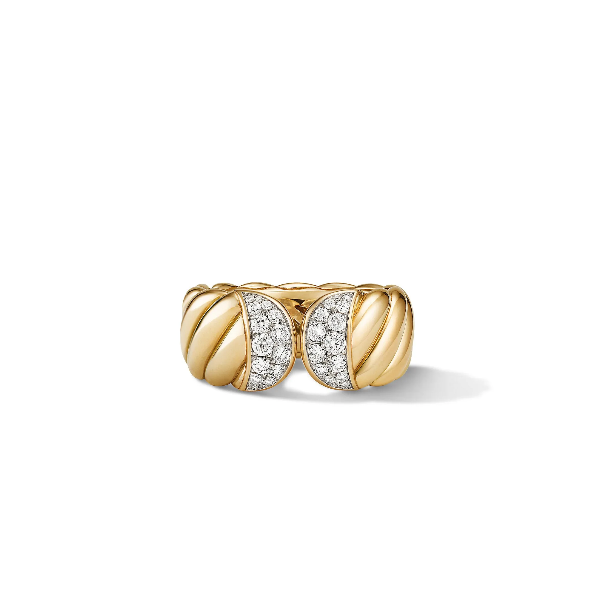 Sculpted Cable Ring in 18K Yellow Gold with Pavé Diamonds, Size 7