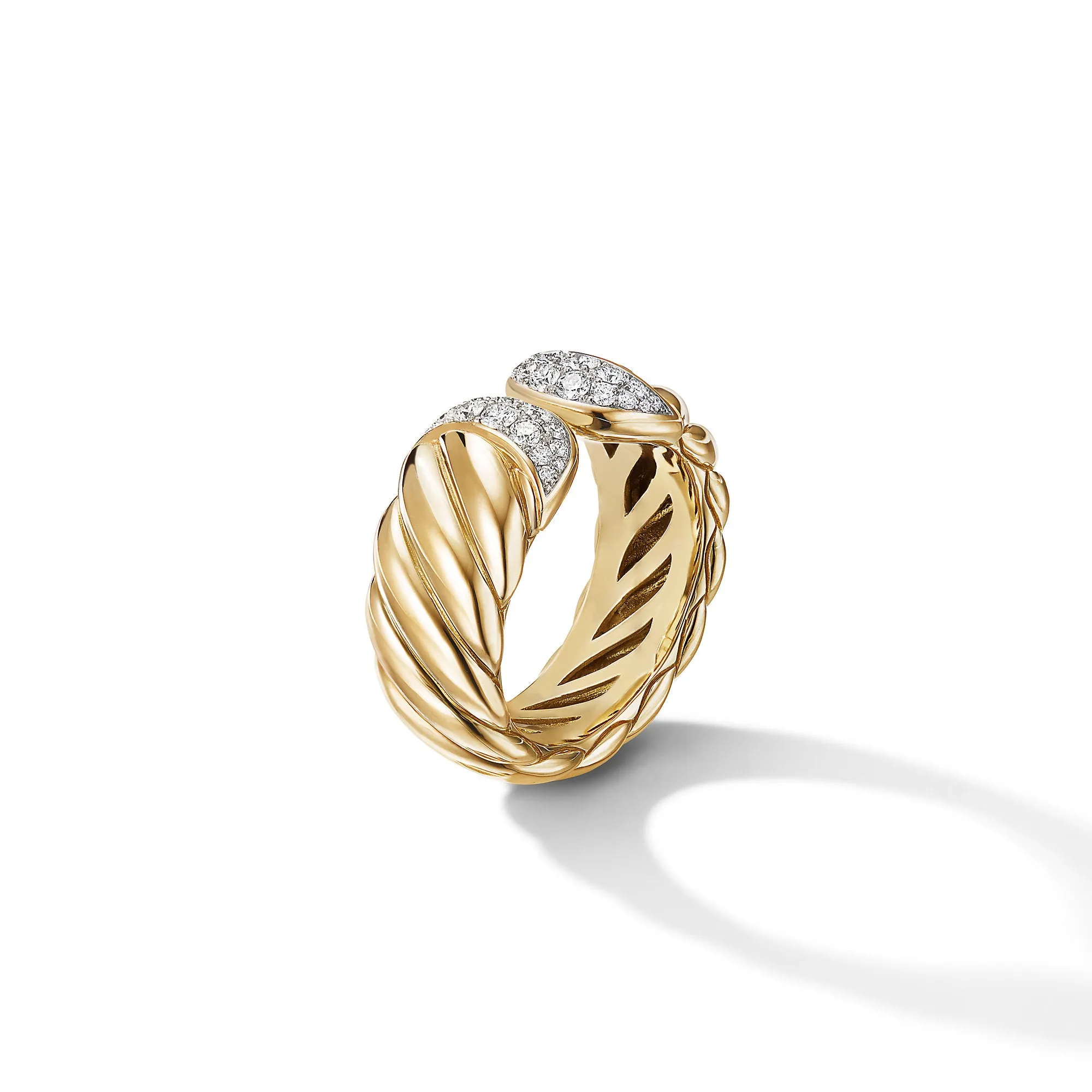 Sculpted Cable Ring in 18K Yellow Gold with Pavé Diamonds, Size 7