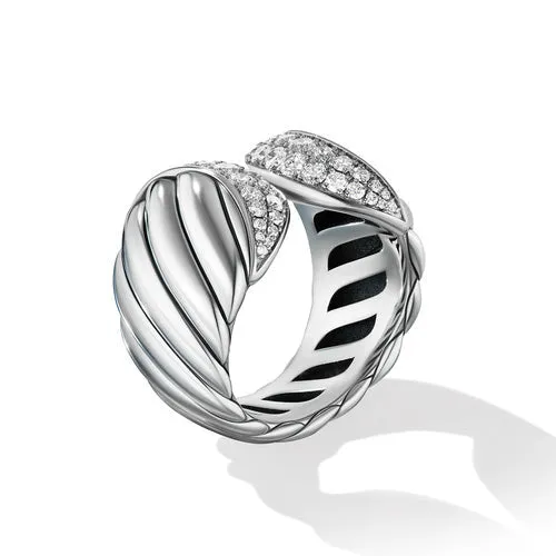 Sculpted Cable Ring with Pavé Diamonds, Size 6