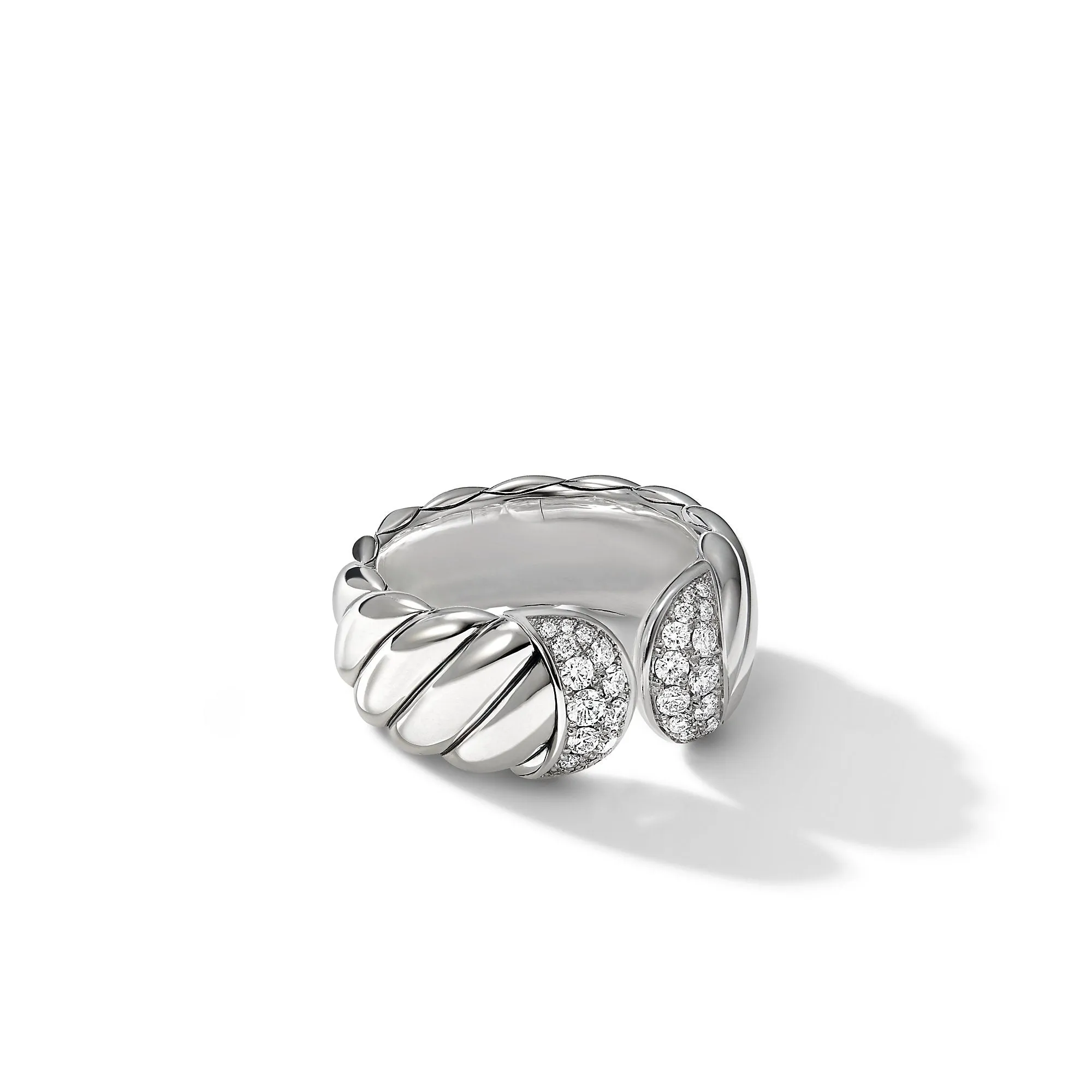 Sculpted Cable Ring with Pavé Diamonds, Size 6