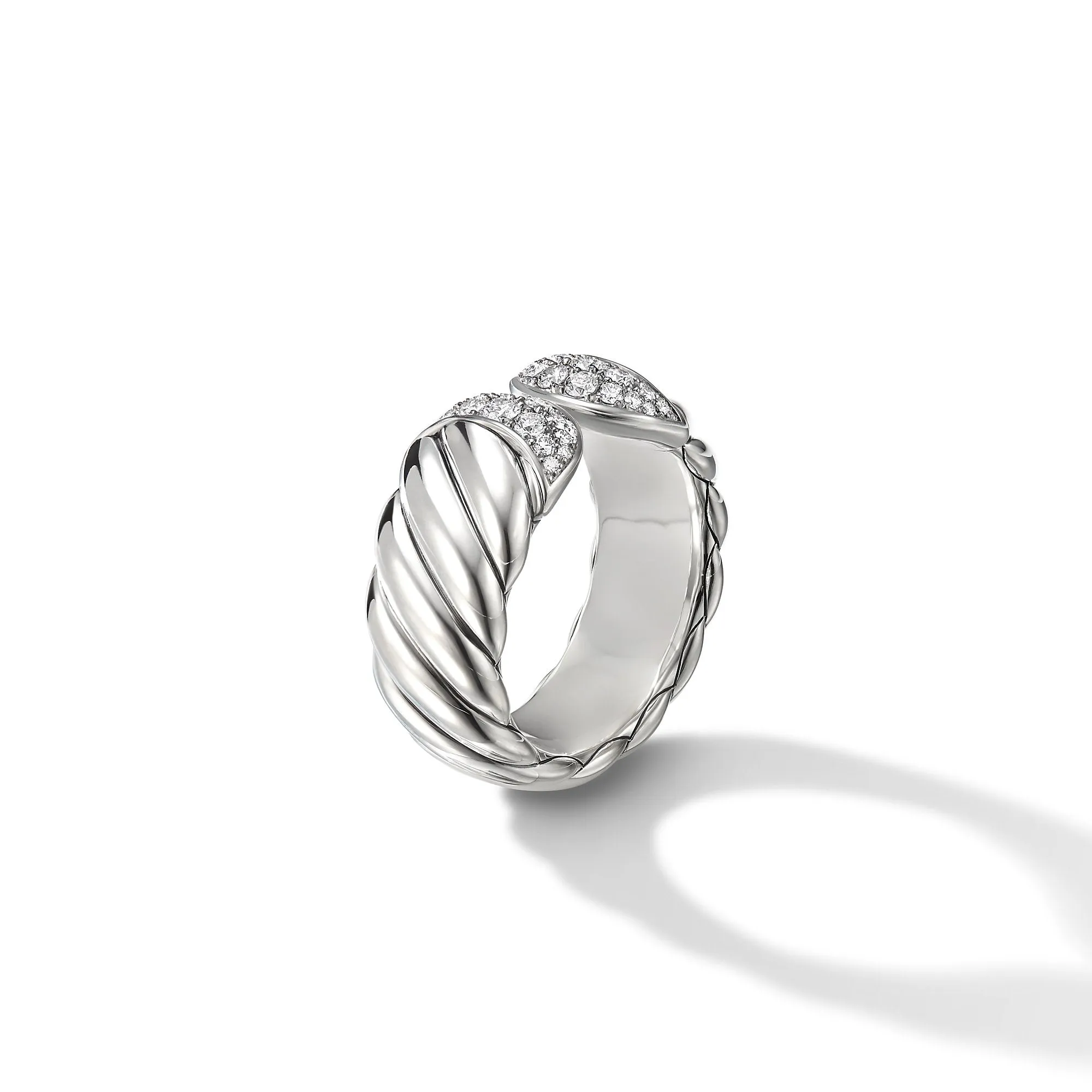 Sculpted Cable Ring with Pavé Diamonds, Size 6