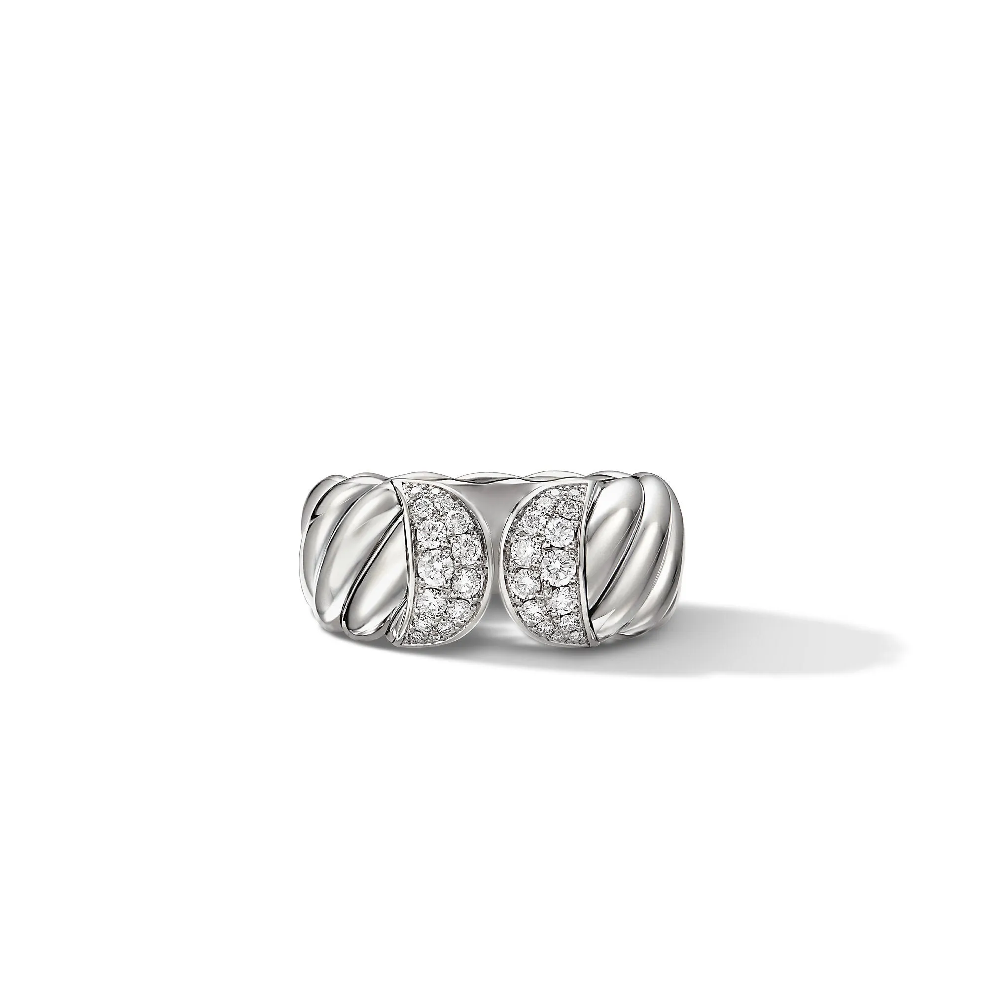 Sculpted Cable Ring with Pavé Diamonds, Size 6