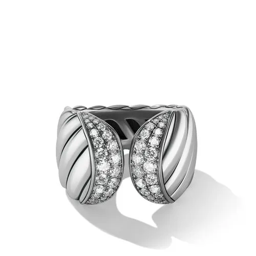 Sculpted Cable Ring with Pavé Diamonds, Size 7