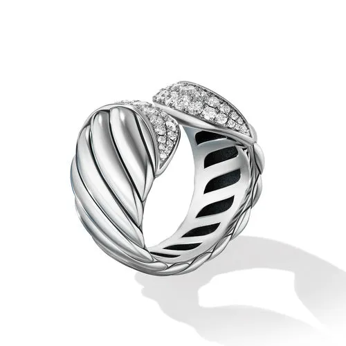 Sculpted Cable Ring with Pavé Diamonds, Size 7