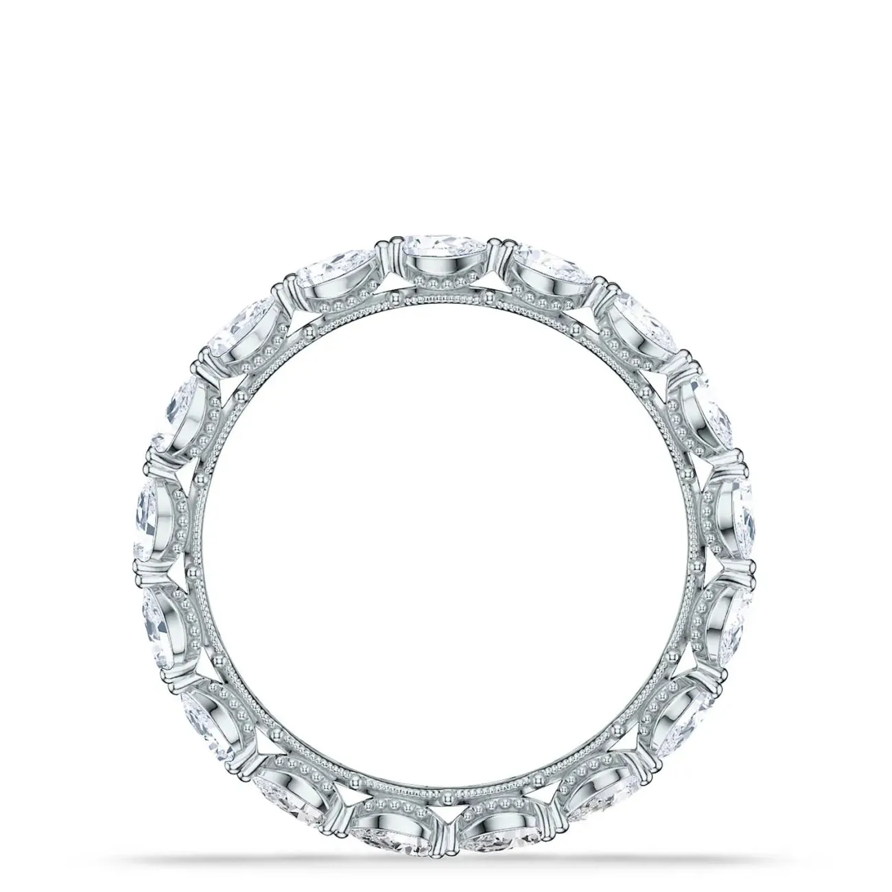 Sculpted Crescent 18 White Gold Pear Foundation Wedding Band Ring