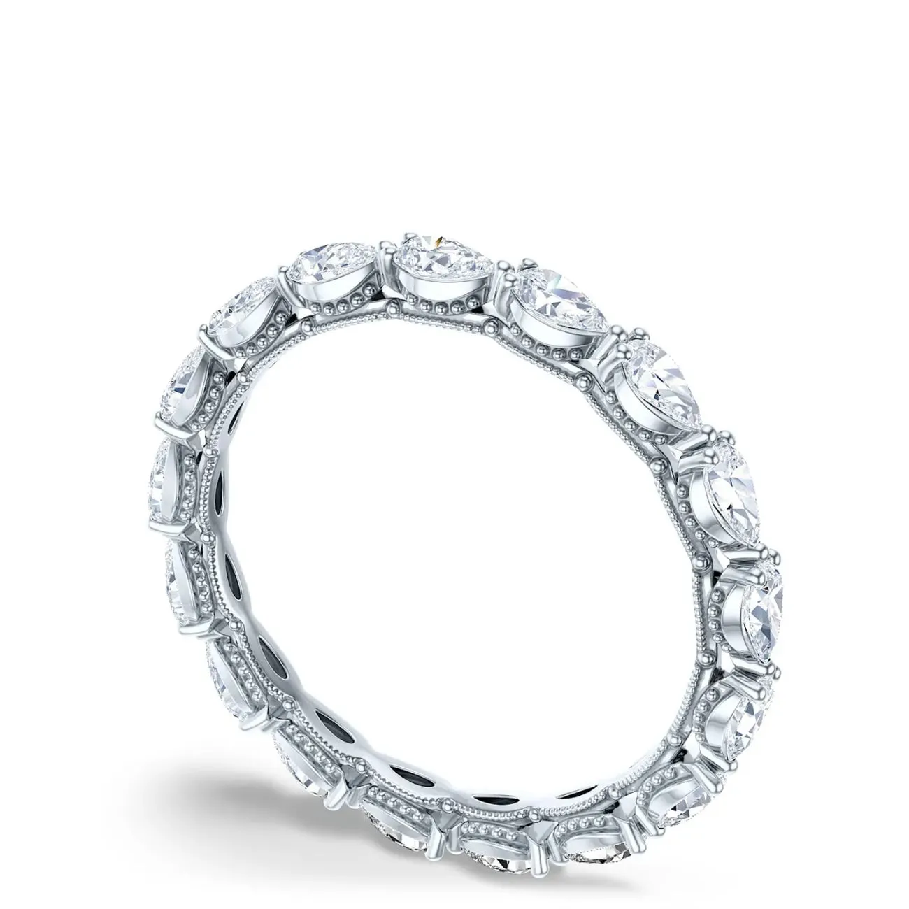 Sculpted Crescent 18 White Gold Pear Foundation Wedding Band Ring