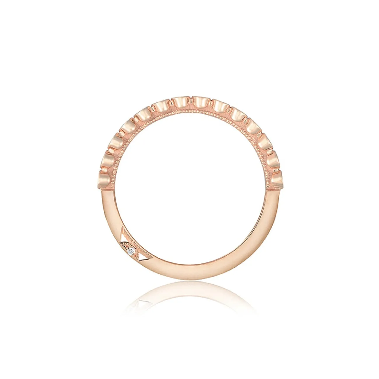 Sculpted Crescent 18K Rose Gold Round Bezel Droplet Diamond Wedding Band Ring