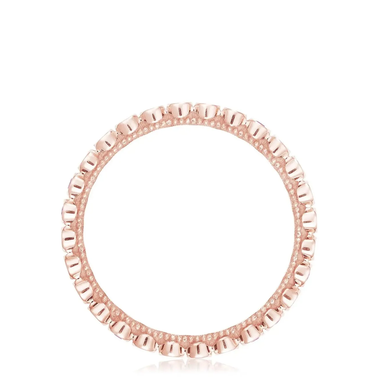 Sculpted Crescent 18K Rose Gold Round Bezel Pink Sapphire Droplet Wedding Band Ring