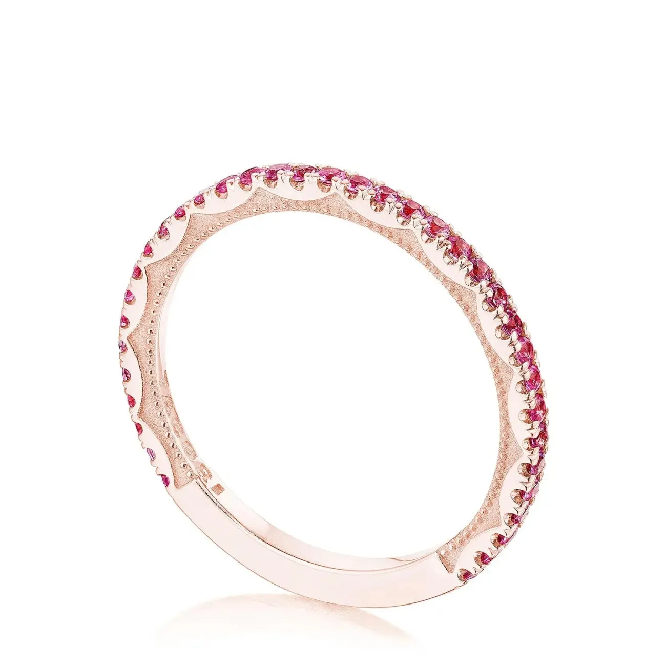 Sculpted Crescent 18K Rose Gold String of Pink Sapphires Ring