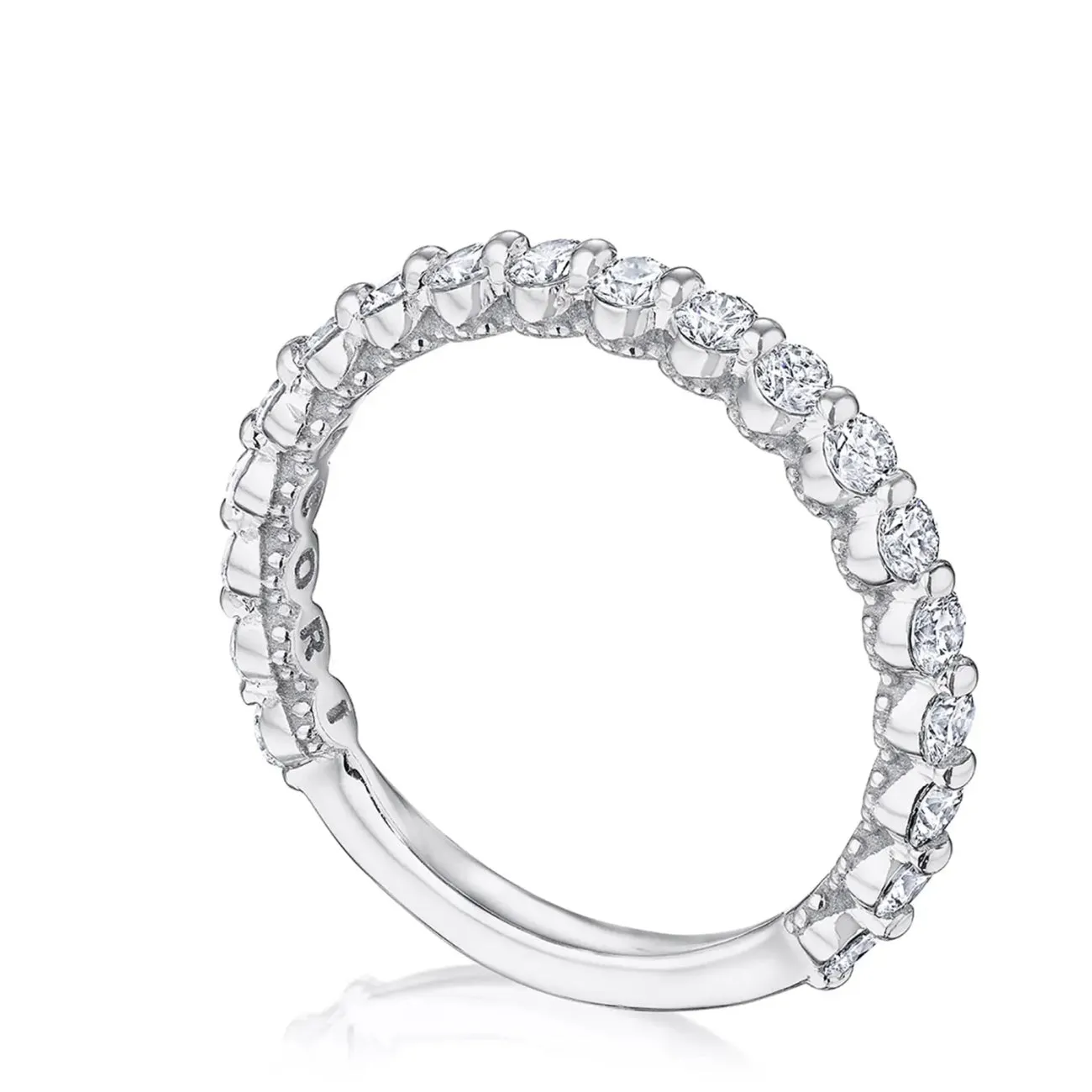Sculpted Crescent 18K White Gold Two-Prong Diamond Band Ring