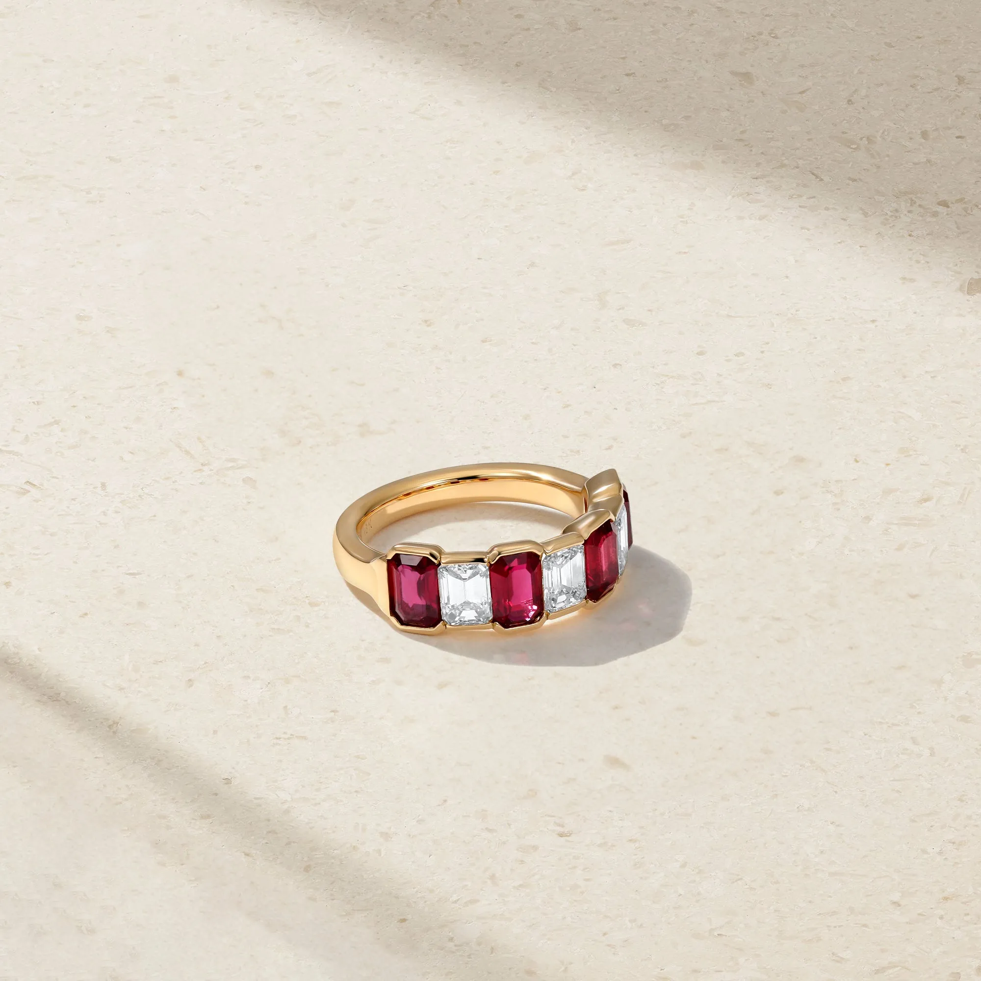 Sculpted Emerald Cut Ruby and Diamond Alternating Band