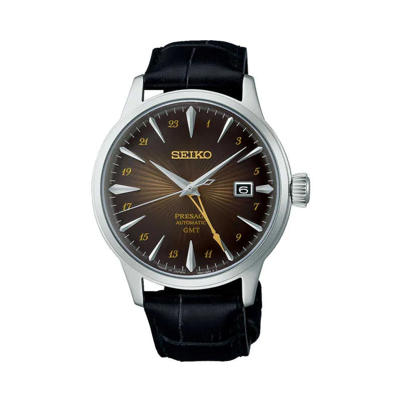 Seiko Presage Cocktail Time Men Automatic Watch SSK039J Black Leather Strap