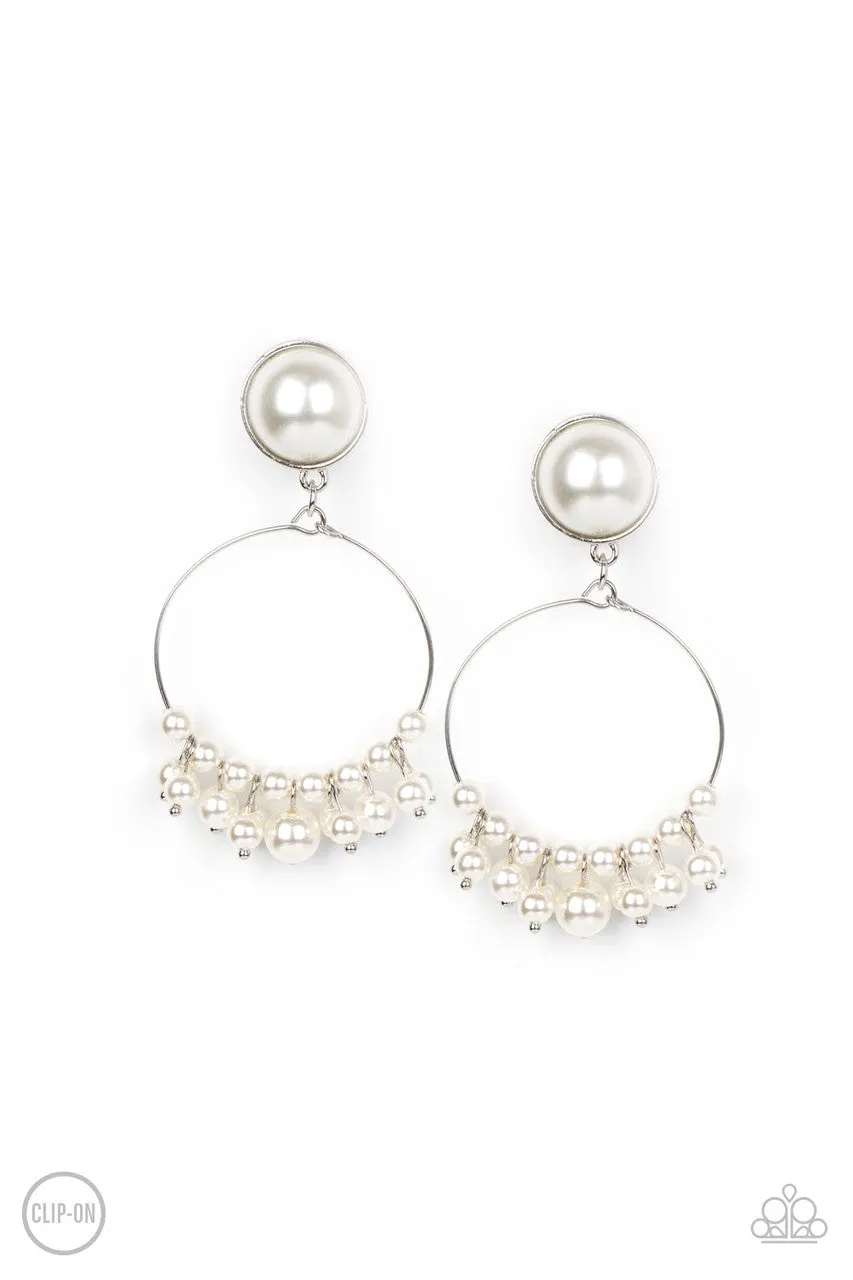 Seize Your Moment White Paparazzi Clip-On Earrings
