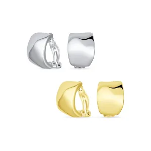 Set of 2 Geometric Dome Half Hoop Clip-On Earrings for Non-Pierced Gold Plated