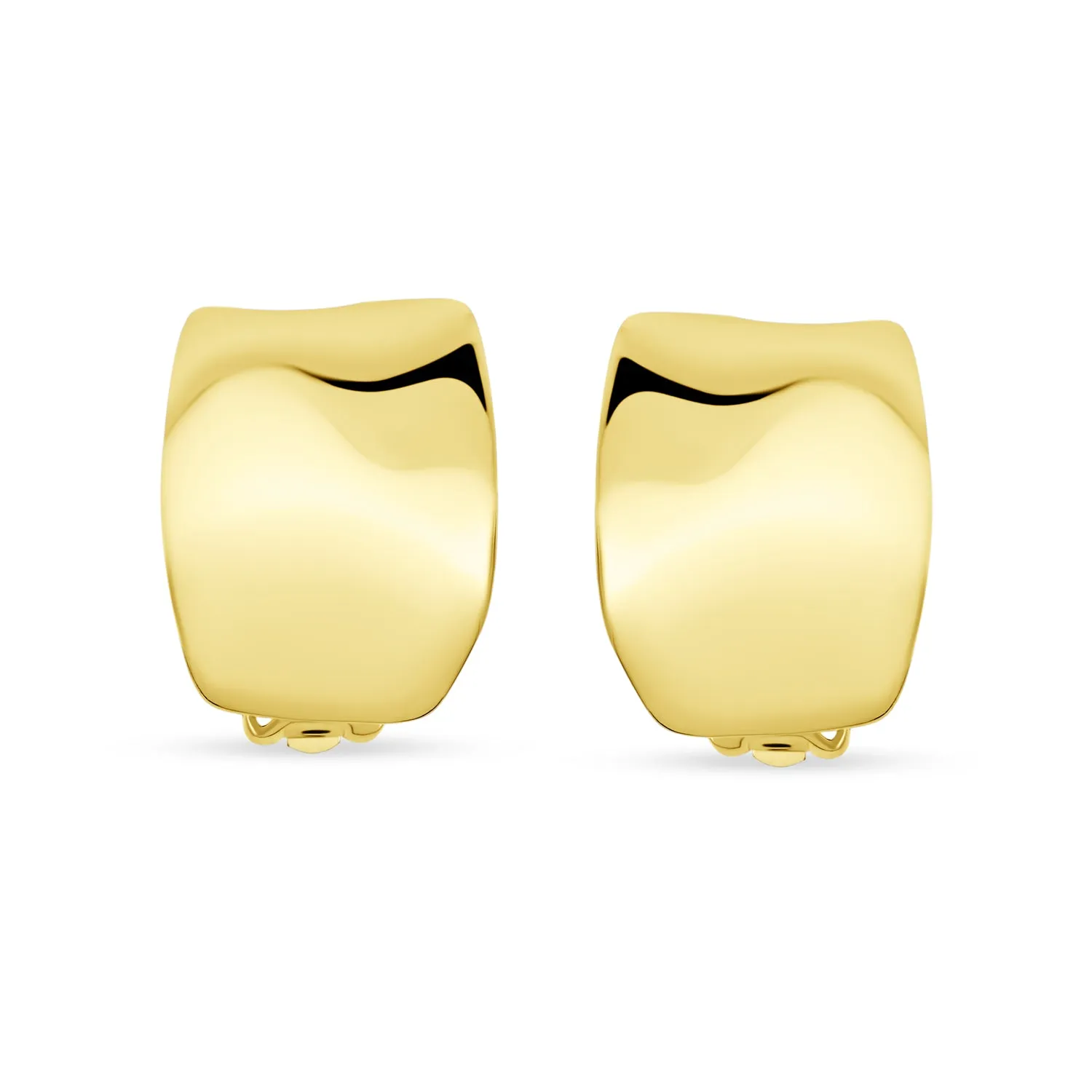 Set of 2 Geometric Dome Half Hoop Clip-On Earrings for Non-Pierced Gold Plated