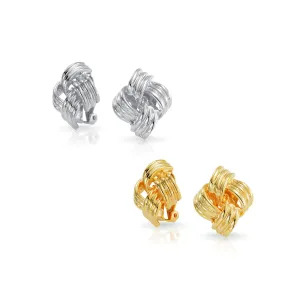 Set of 2 Geometric Twist Rope Knot Clip-On Earrings For Non-Pierced Gold Plated