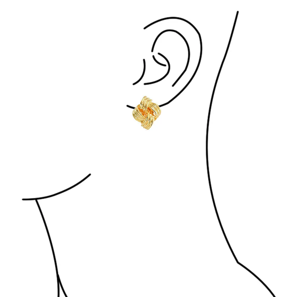 Set of 2 Geometric Twist Rope Knot Clip-On Earrings For Non-Pierced Gold Plated