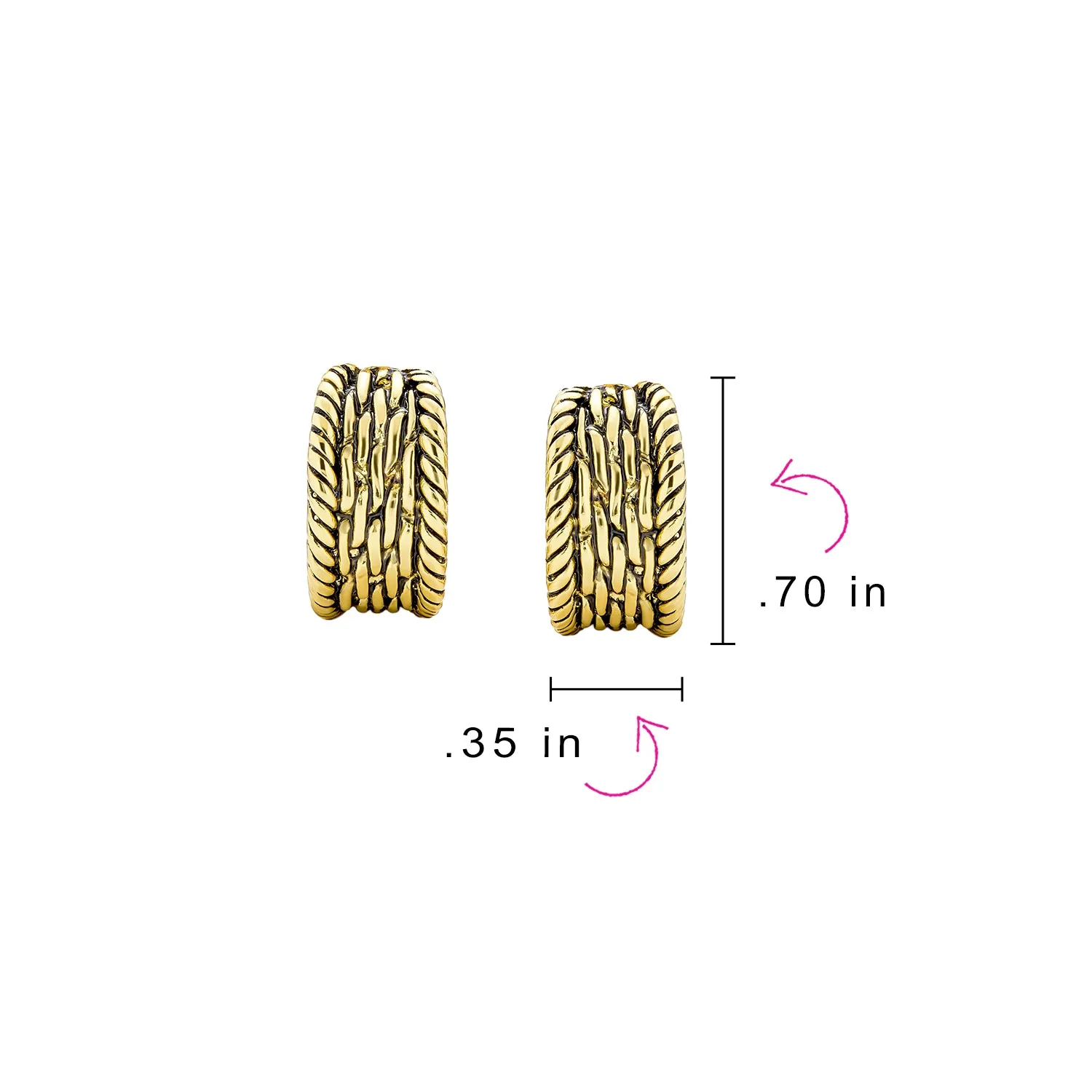 Set of 2 Grooved Rope Half Hoop Clip-On Earrings For Non-Pierced Gold Plated