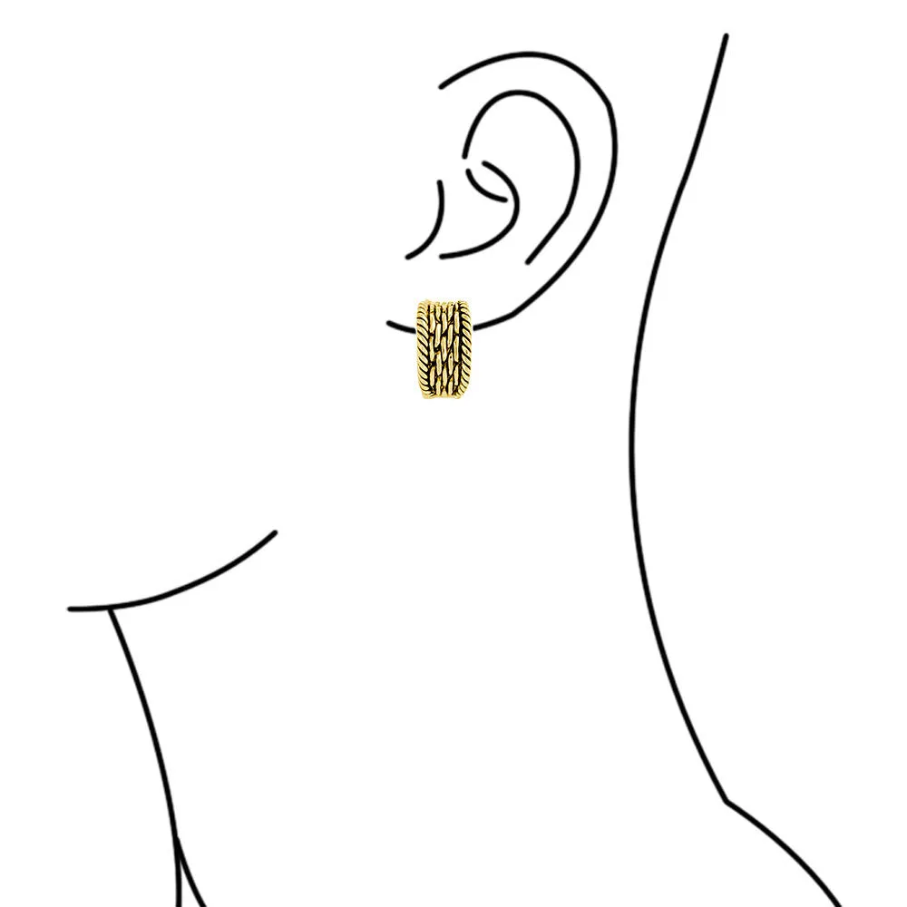 Set of 2 Grooved Rope Half Hoop Clip-On Earrings For Non-Pierced Gold Plated