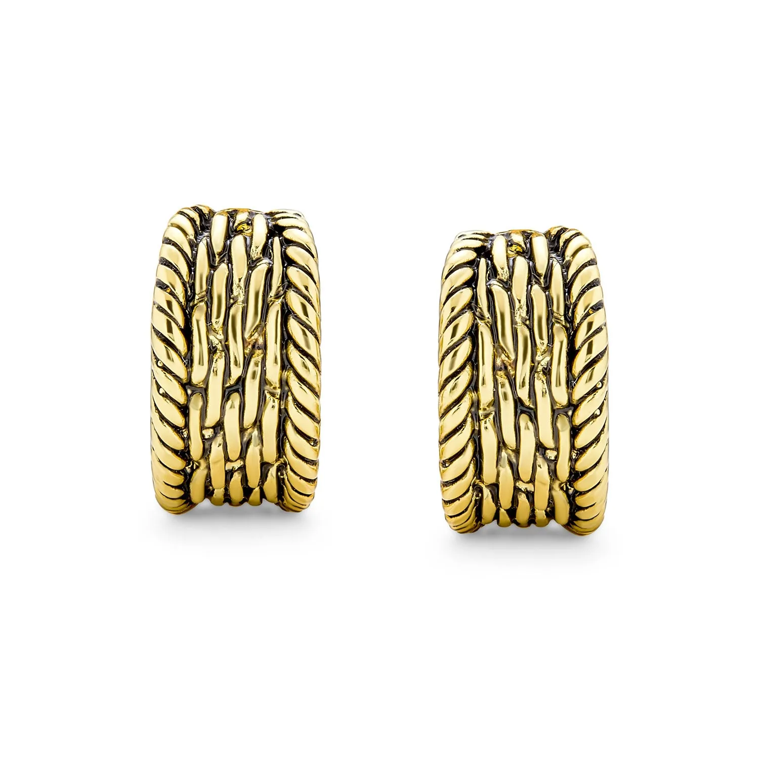 Set of 2 Grooved Rope Half Hoop Clip-On Earrings For Non-Pierced Gold Plated