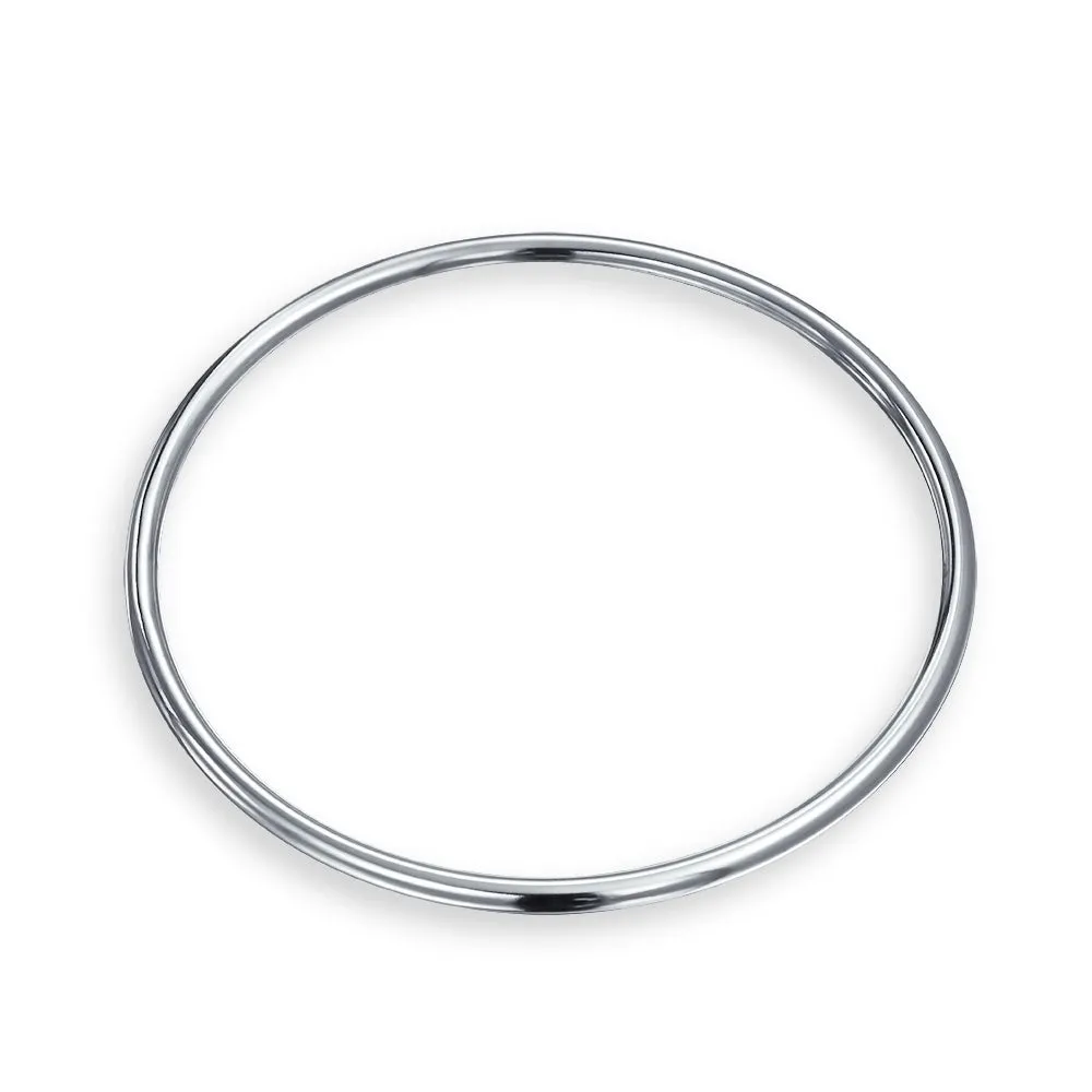 Set of 2 Stackable 3MM Polished Dome Round Edge Sterling Silver Bangle Bracelet