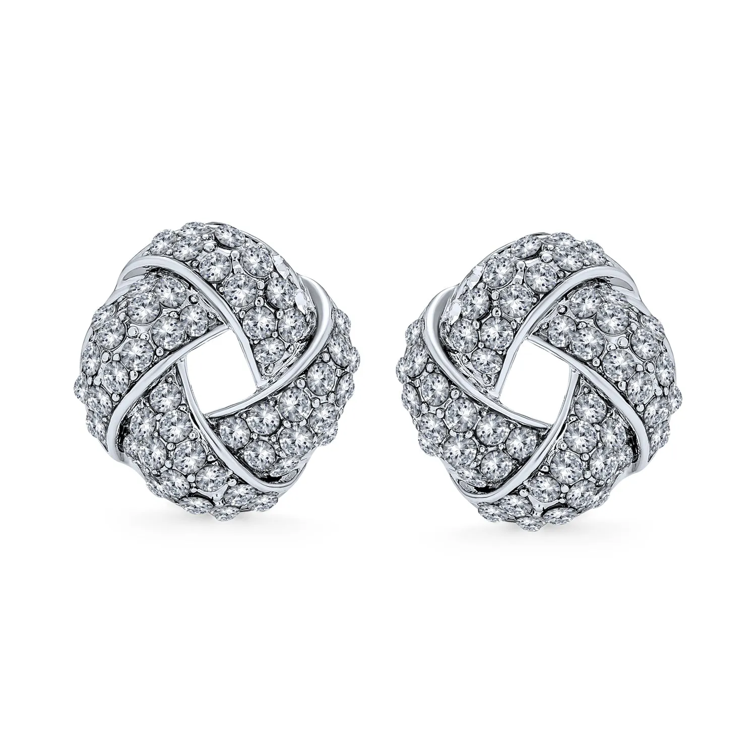 Set of 3 Twist Braided Crystal Love Knot Clip-On Earrings Rose Gold Plated