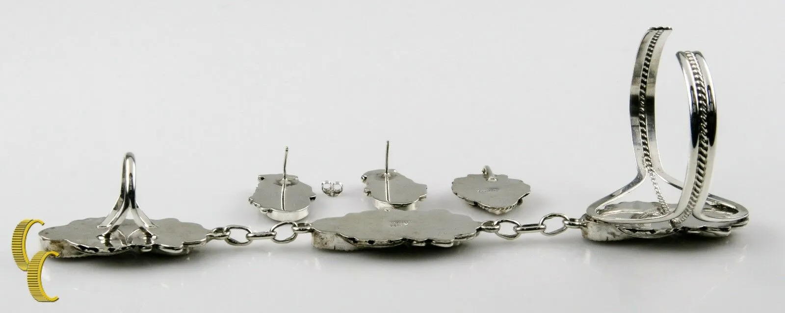 Signed HBY Harry Yazzie Navajo SS 925 Bracelet Ring Earring Pendant Set