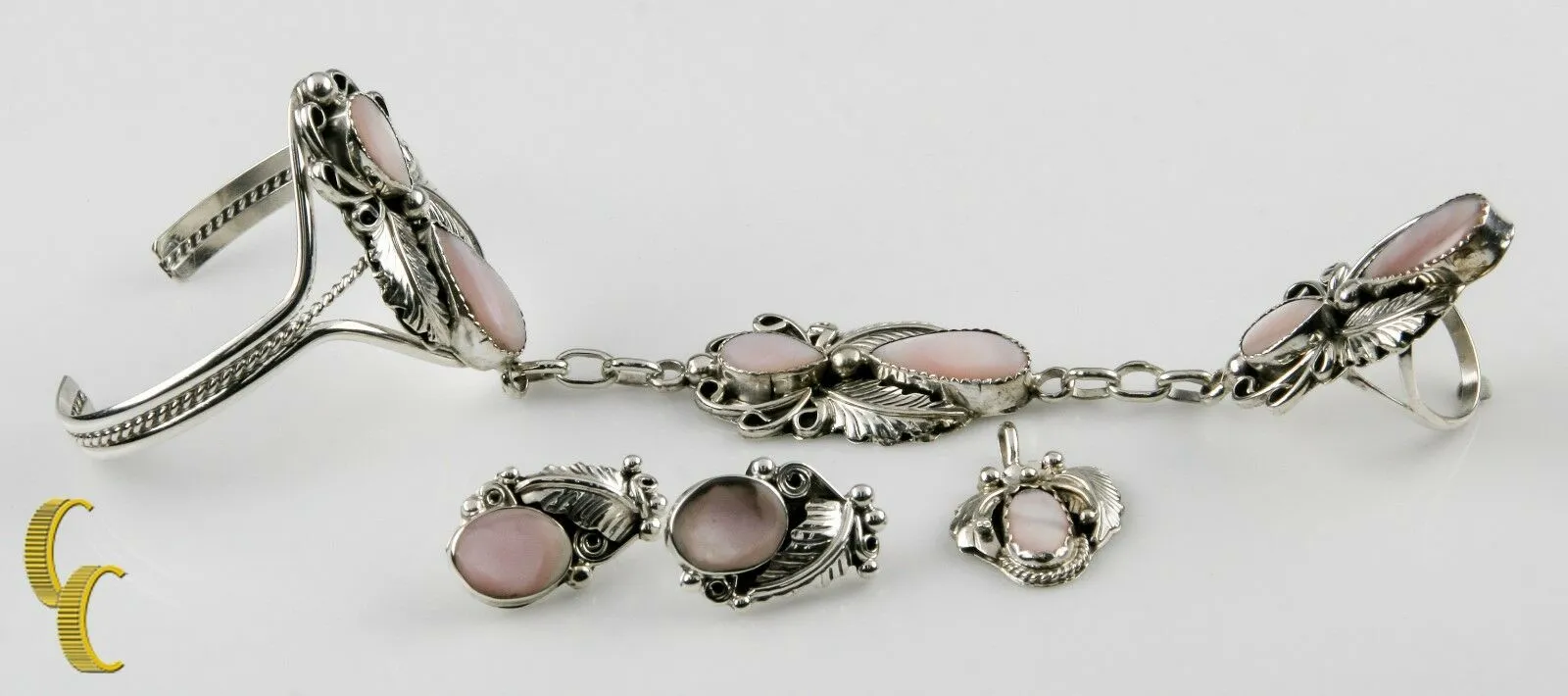 Signed HBY Harry Yazzie Navajo SS 925 Bracelet Ring Earring Pendant Set