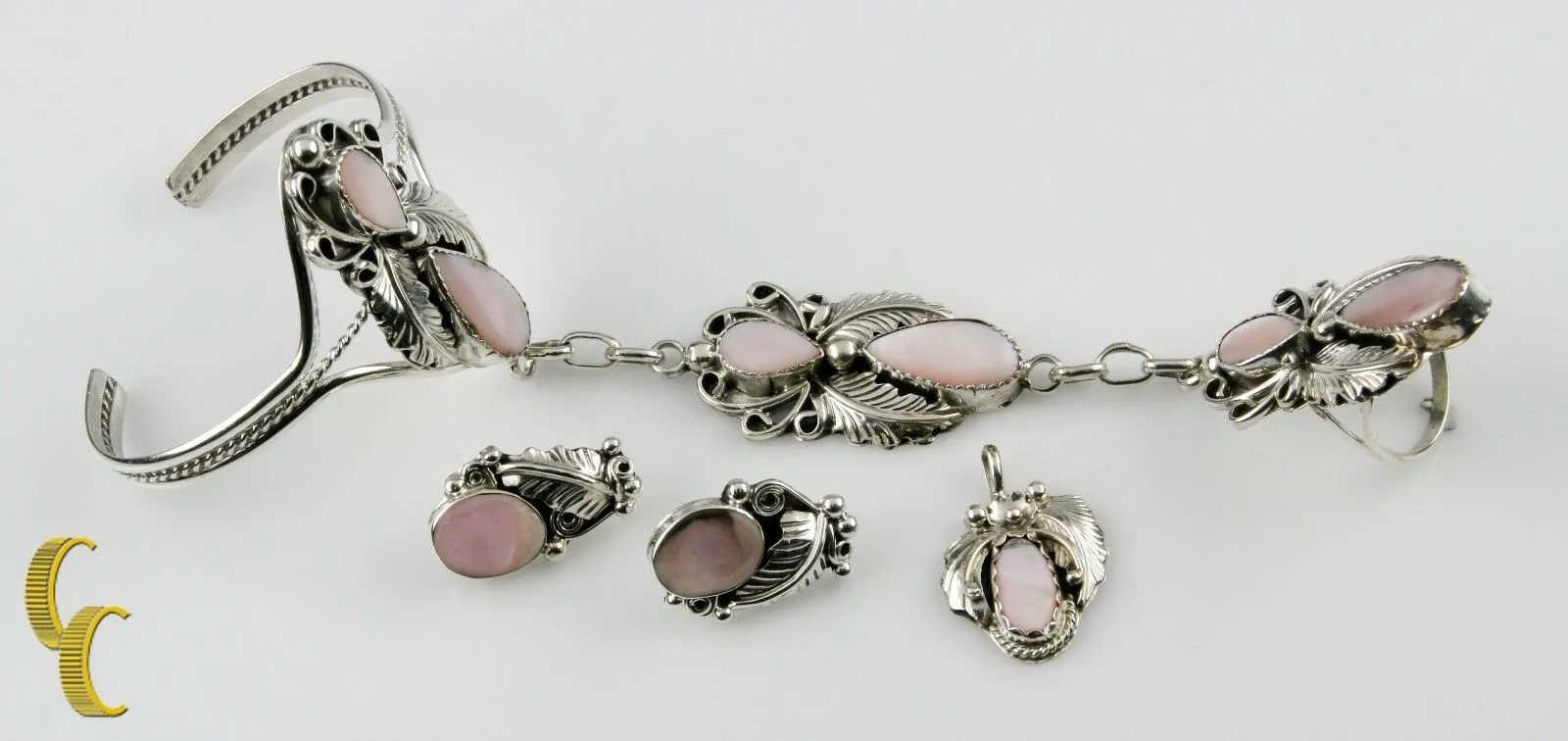 Signed HBY Harry Yazzie Navajo SS 925 Bracelet Ring Earring Pendant Set