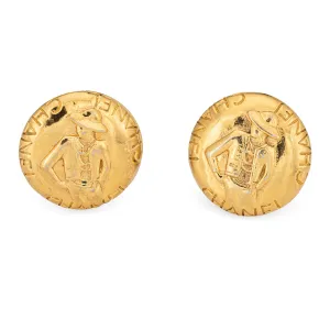 Silhouette of Coco Chanel Earrings Round Clip On Yellow Tone c1970s