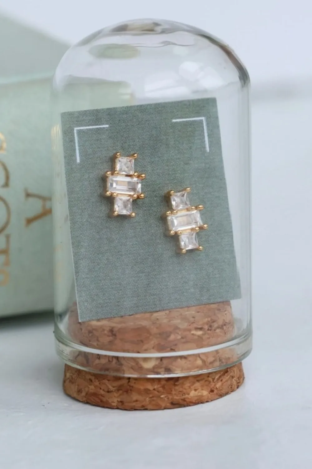 SILK PURSE SOW'S EAR ART DECO CRYSTAL PYRAMID VERMEIL STUD EARRINGS