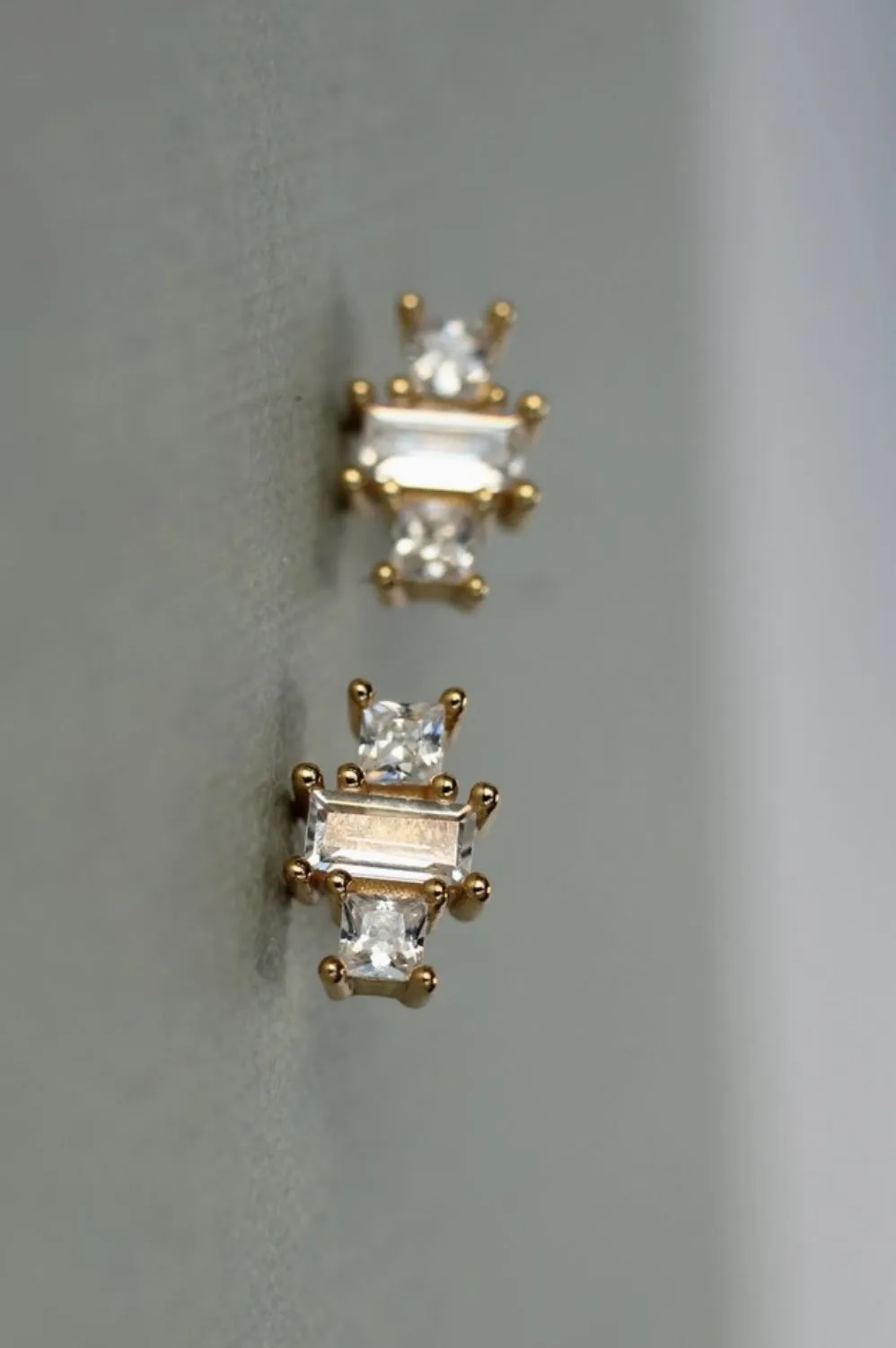 SILK PURSE SOW'S EAR ART DECO CRYSTAL PYRAMID VERMEIL STUD EARRINGS