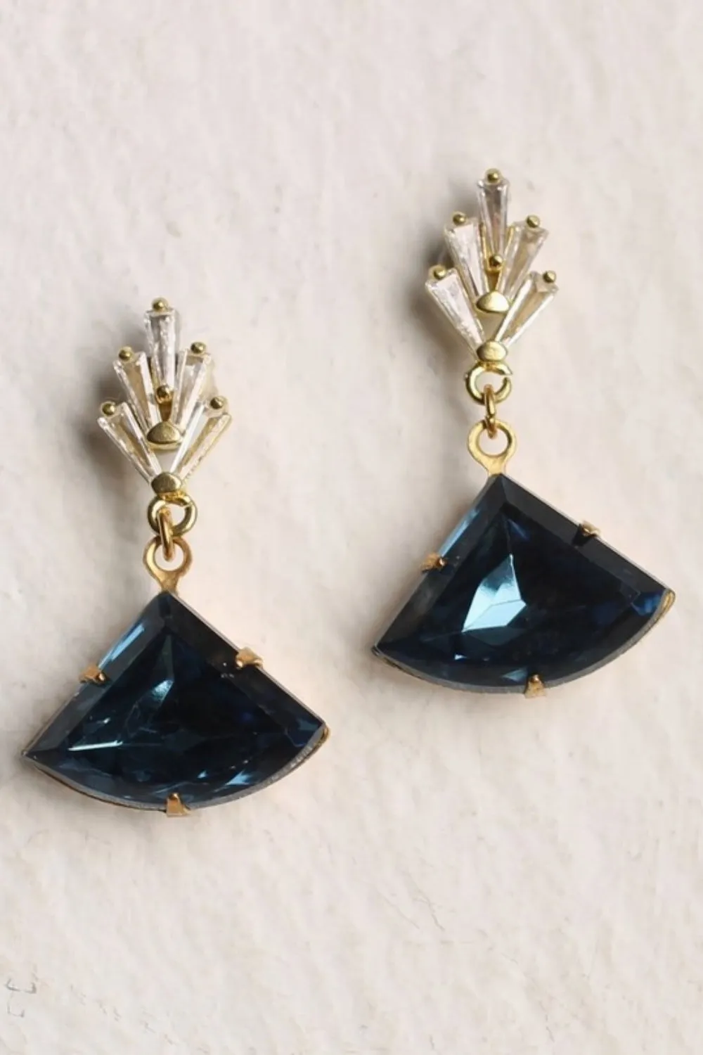 SILK PURSE SOW'S EAR NAVY ART DECO CHRYSLER EARRINGS