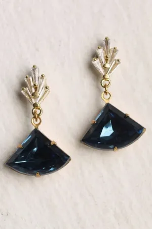 SILK PURSE SOW'S EAR NAVY ART DECO CHRYSLER EARRINGS