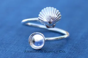 Silver 10mm Round Sea Shell Wrap Bypass Adjustable Ring blank