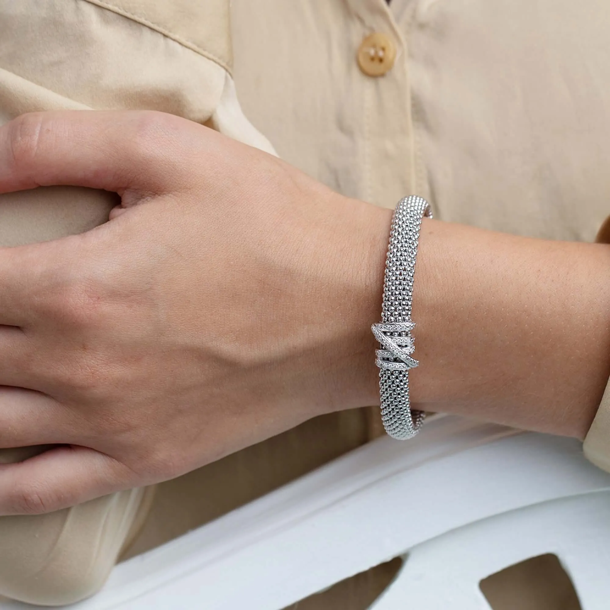Silver & Diamond Prosecco Tally Bracelet