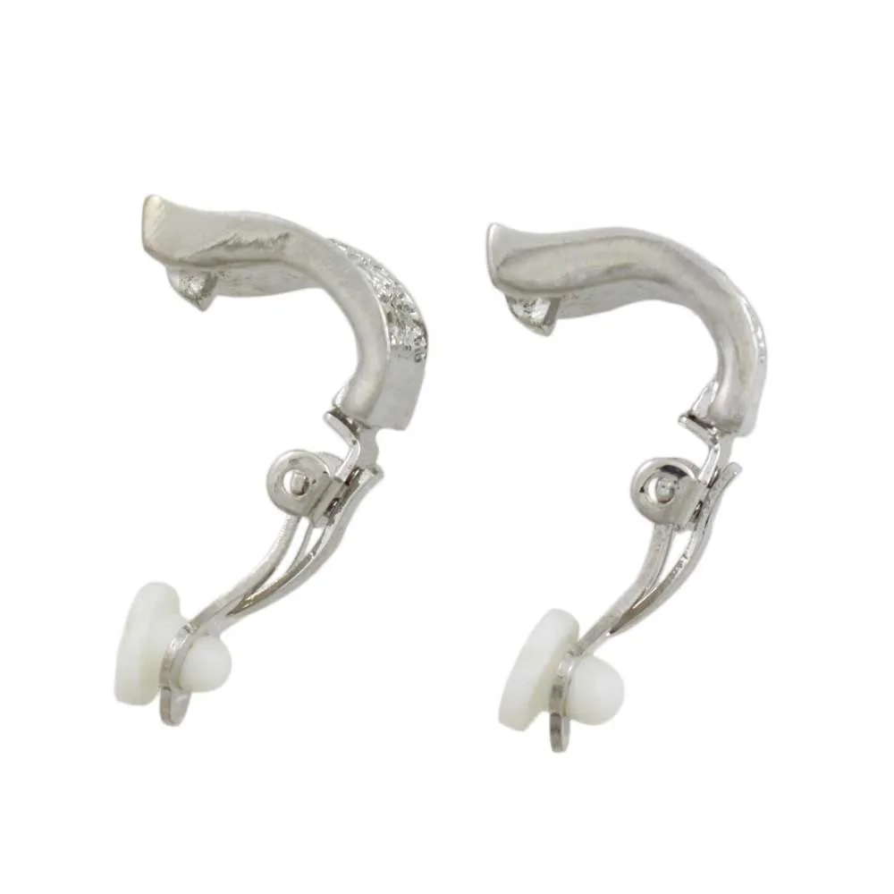 Silver and Clear Crystals Arched Rectangle Clip Earring - REC934