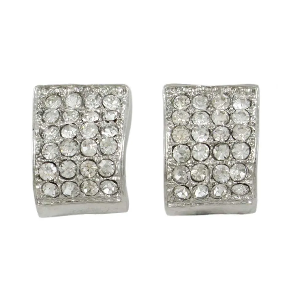 Silver and Clear Crystals Arched Rectangle Clip Earring - REC934